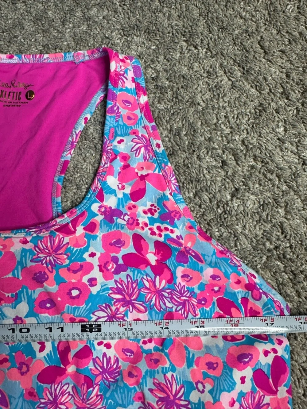 Lilly Pulitzer Luxletic Asana Bra Tank Top Large pink floral UPF 50+ athletic - Picture 9 of 15